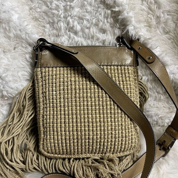 Ghurka made in Italy leather & textile Khaki woven & fringe small crossbody bag - Picture 9 of 16